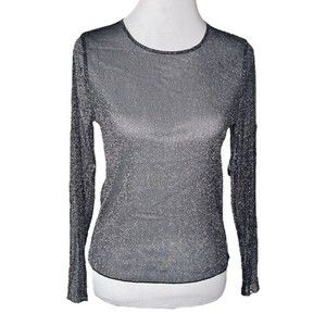 Victoria’s Secret Sheer Sparkly Shirt Black Silver Size XSmall - Small